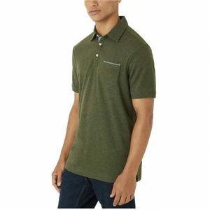 NEW Tahari Men's Solid Olive Army Fine Cotton Interlock Chest Pocket Polo Shirt